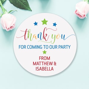 KIDS STICKERS thank you for coming to our party favours bags girls boys name labels sweet cones treats gifts guests present custom name R41b