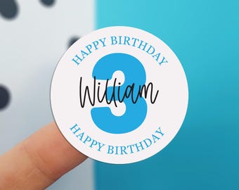 Personalised Kids Birthday STICKERS, Happy Birthday Labels, for party bags, sticky labels. Ideal for sweet cones. Custom Age and Name BD2