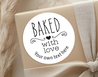 personalised BAKED with LOVE CUSTOM Stickers, sticky labels with your own wording, any text printed, website for your packaging A10