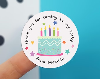 Personalised Stickers for Children's Birthday Party. Thank you for coming to my party. Customised with Kid's Name . Birthday Cake BD36