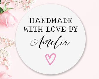 PERSONALISED HANDMADE WITH love stickers, labels with love hearts, for business, craft, customised with your company name A5