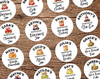 Personalised Jam Jar Lid stickers - Various Flavours, orange marmalade, gooseberry or damson. Home made jam labels for fruit preserve pots