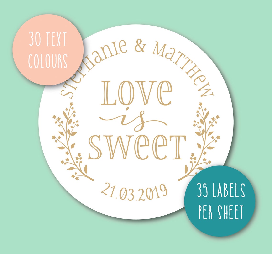 LOVE IS SWEET Stickers Custom Your Names Date Wedding Day Etsy