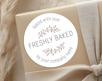 Personalised BAKED WITH LOVE Stickers, sticky labels for bakery, cake box labels for small businesses, Freshly baked A2