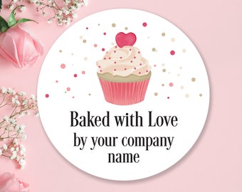 CUSTOM BUSINESS STICKERS, Baked with love, custom website company name personalised cake 37mm diameter round sticky labels, any colour R29