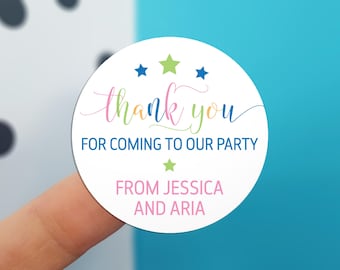 PERSONALISED CHILDREN'S birthday party STICKERS Thank you for coming to our party, favor bags for girl & boy joint birthday celebration bd34