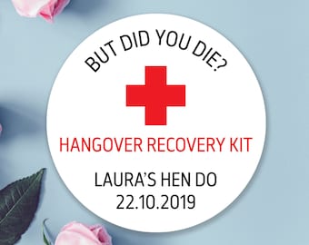 HEN DO or STAG do sticky labels, hangover recovery kit, sweet cones, bags craft business party bag favors favours bride to be name date R31