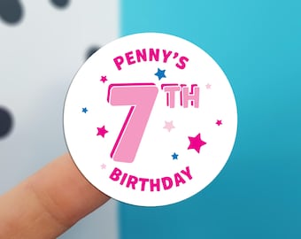 Personalised Birthday STICKERS, Happy Birthday labels, for party bags, sticky labels. Ideal for sweet cones - Child's Name and age - BD7