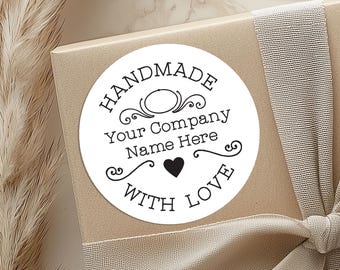 HANDMADE WITH love stickers, personalised labels for small business or homemade.  A4