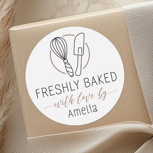 Personalised BAKED WITH LOVE Stickers, sticky labels for cake box, for small businesses, Freshly baked from bakery or homemade A3