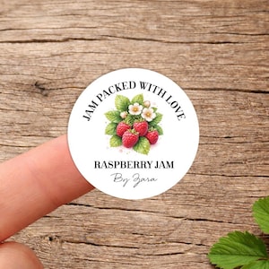 Personalised Jam Jar Lid stickers - Raspberry, Strawberry, Blackberry Apricot. Jam packed with love labels for fruit produce, conserve pot