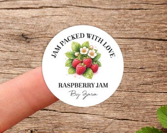 Personalised Jam Jar Lid stickers - Raspberry, Strawberry, Blackberry Apricot. Jam packed with love labels for fruit produce, conserve pot