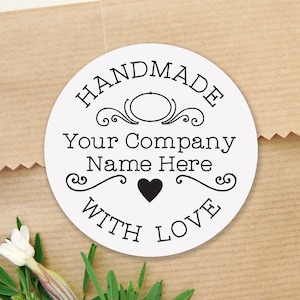 CUSTOMISED HANDMADE WITH love stickers, labels hearts, swirls, business, craft, personalised, bespoke, custom your company name custom R3