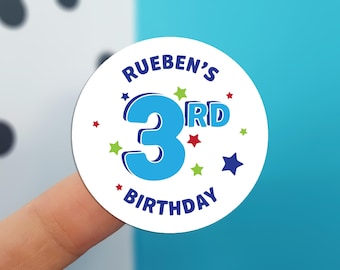 Personalised Birthday STICKERS, Happy Birthday labels, for party bags, sticky labels. Ideal for sweet cones - Child's Name and age - BD6