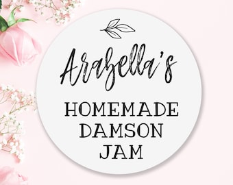 CUSTOMISED JAM JAR stickers, labels, business, craft, personalised names, bespoke, floral leaf design for custom wedding favours A12
