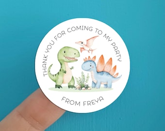Personalised Stickers for Kids Birthday Party. Thank you for coming to my party. Customised with Child's Name and age. Dinosaur Theme BD23