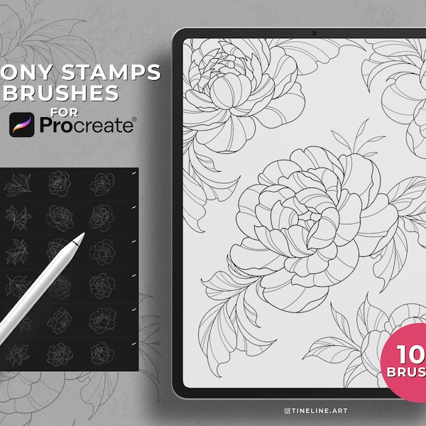100 Pfingstrose Tattoo Stempel für Procreate | Blumen Blätter Tattoo Pinsel | Kommerzielle Nutzung
