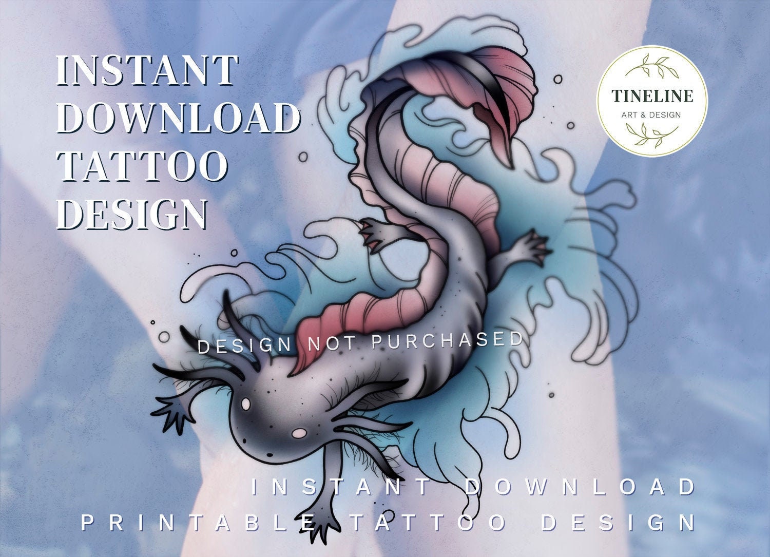Tattoo Design - Wild Pink Axolotl, Colored Printable Instant Download ...