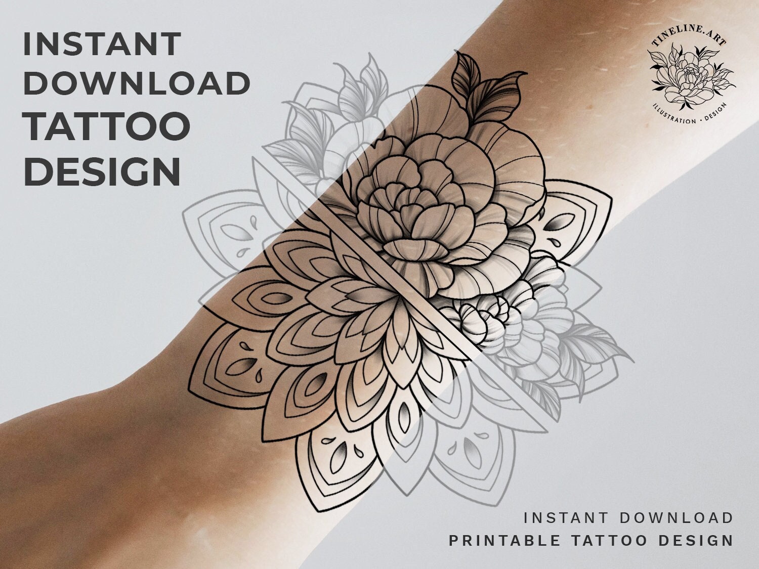 Instant Download Tattoo Design Rose and Mandala Tattoo Printable Stencil  Template - Etsy