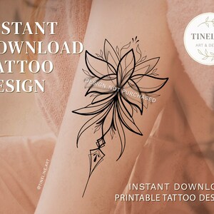 Ornamental Lotus III Printable Feminine Tattoo Design - Instant Download