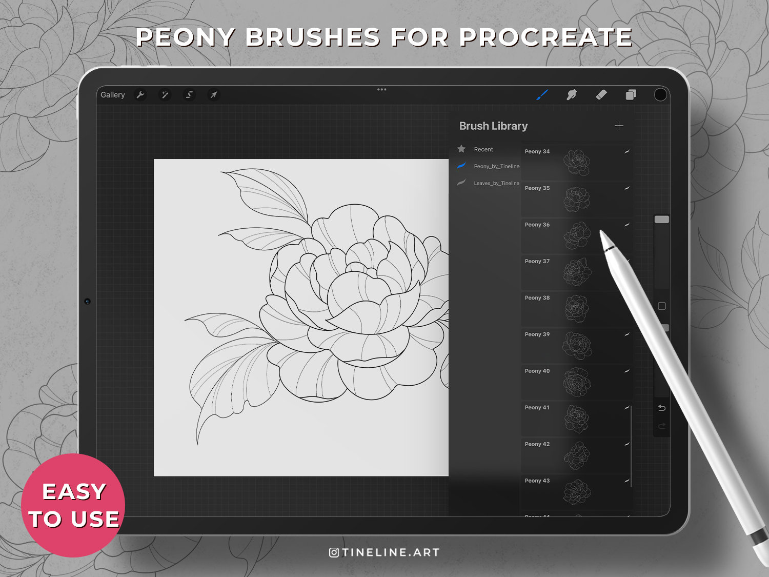 100 Peony Tattoo Stamps for Procreate | Flowers Leaves Tattoo Brushes ...