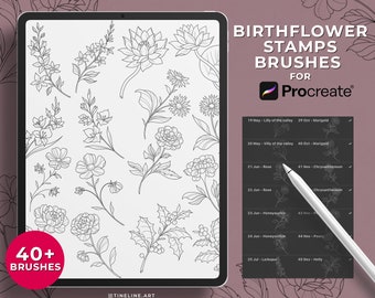100 Peony Tattoo Stamps for Procreate | Flowers Leaves Tattoo Brushes ...
