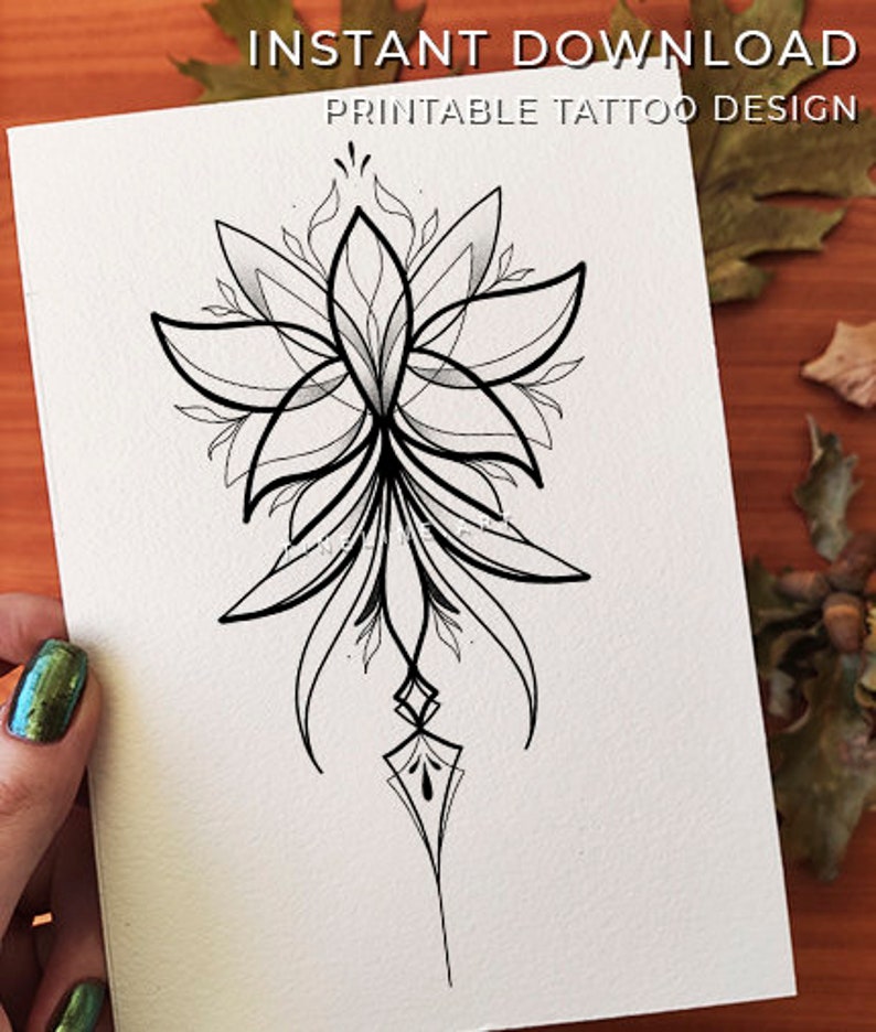 Ornamental Lotus III Printable Feminine Tattoo Design - Etsy