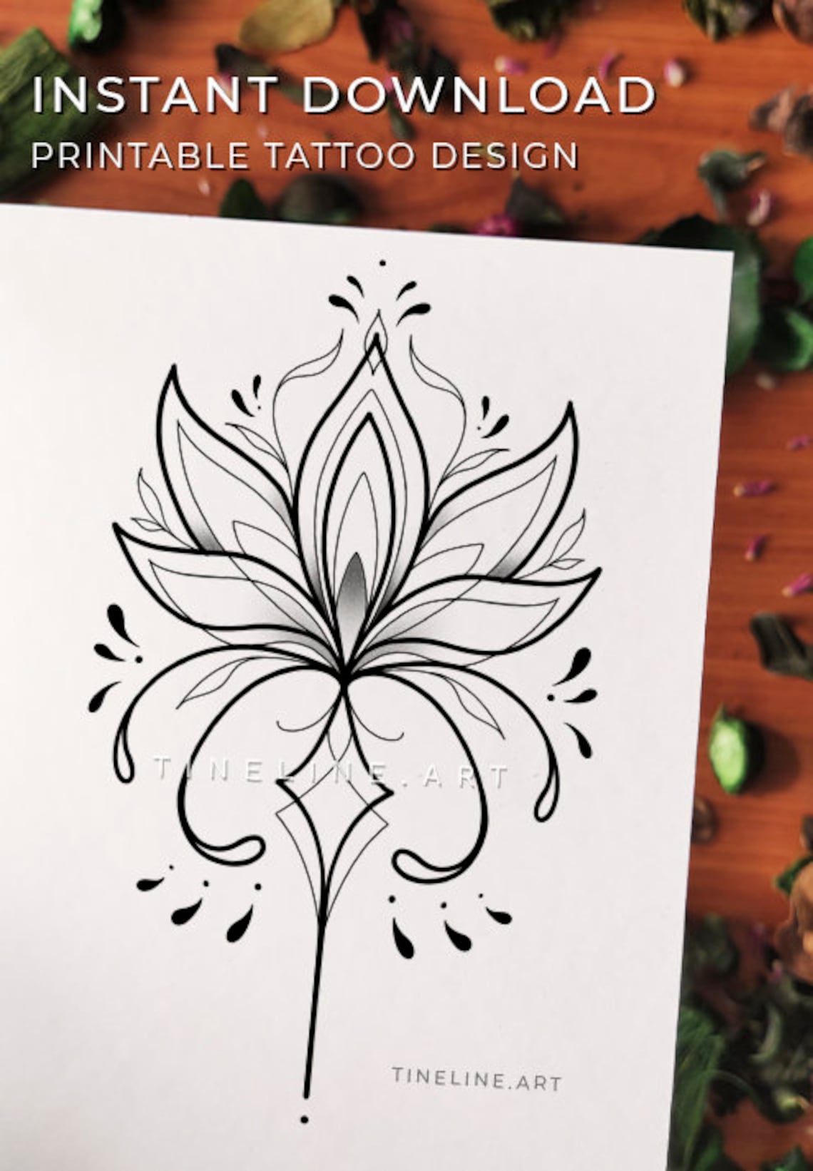 Ornamental Lotus II Printable Feminine Tattoo Design Instant Download ...