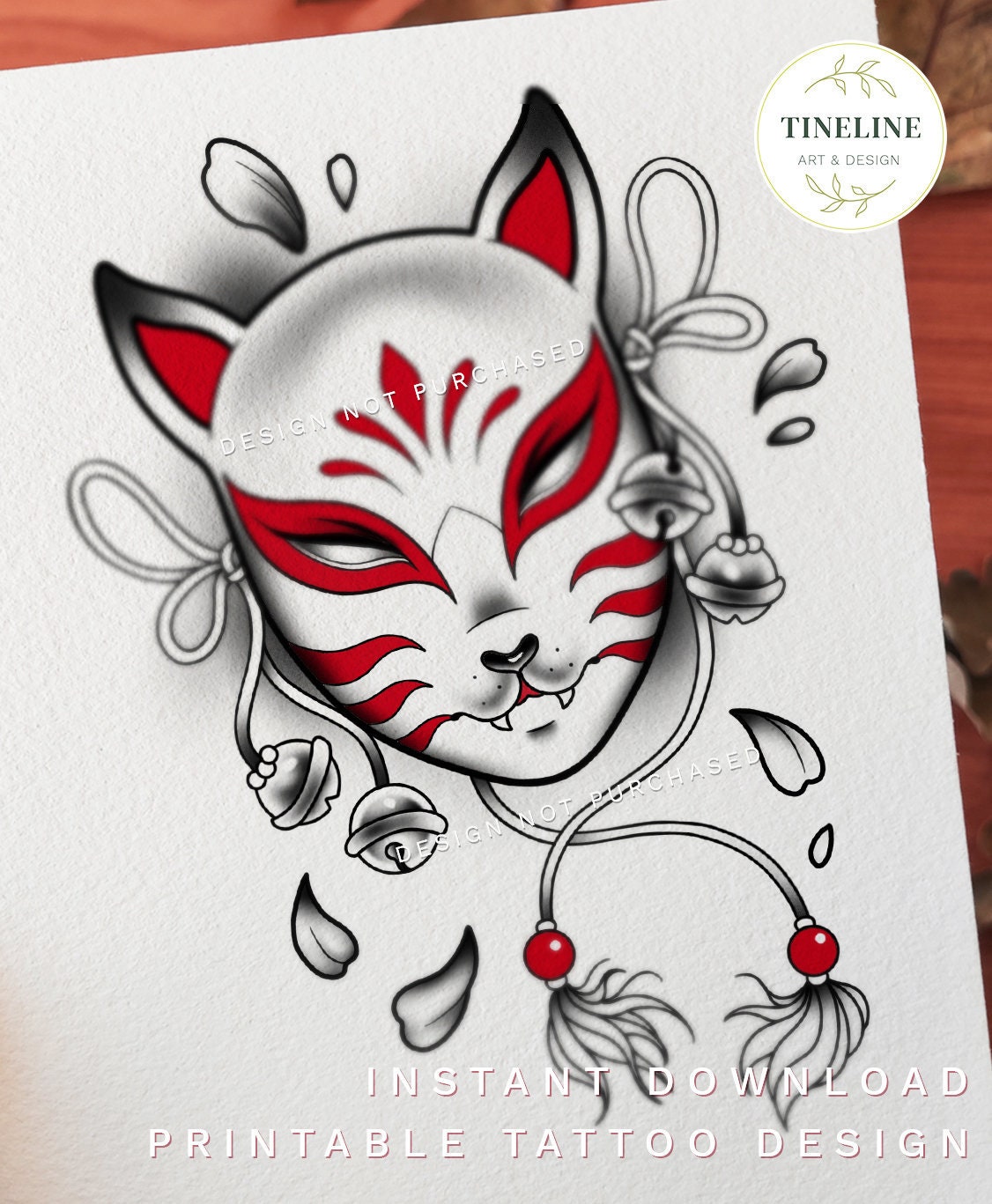 Tattoo Design Kitsune Mask Colored Printable Instant - Etsy