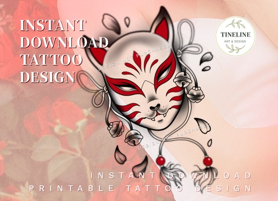 Tattoo Design Kitsune Mask Colored Printable Instant - Etsy Israel Tattoo Design Kitsune Mask Colored Printable Instant - Etsy Israel