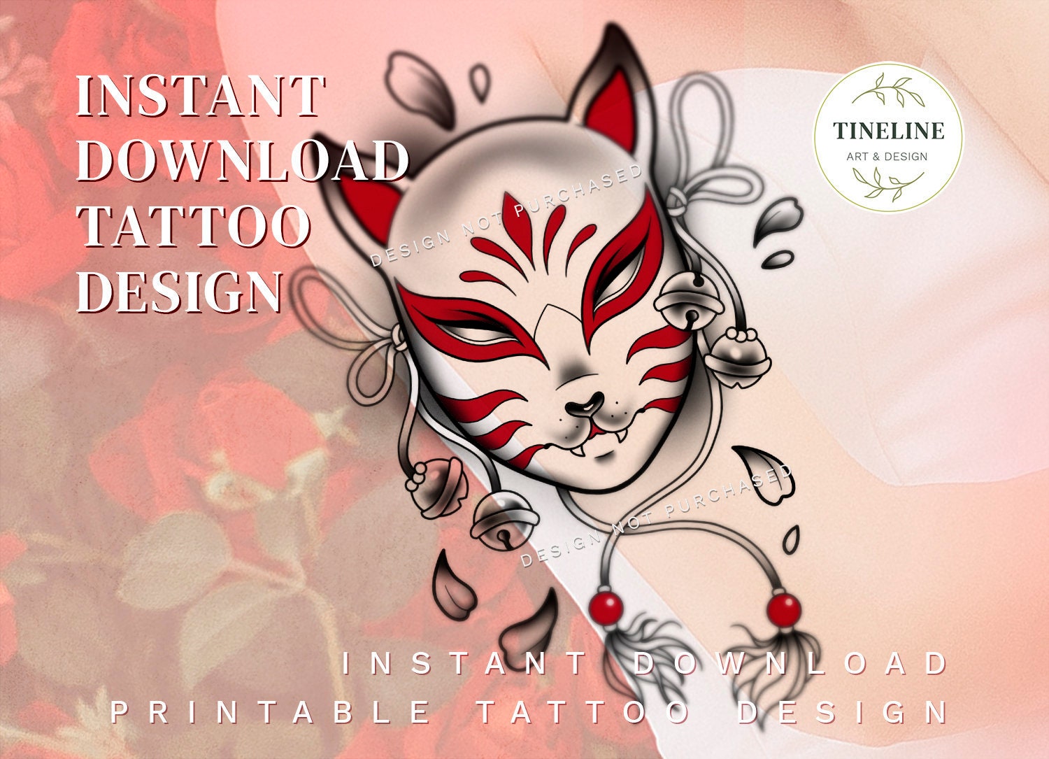 Tattoo Design Kitsune Mask Colored Printable Instant - Etsy