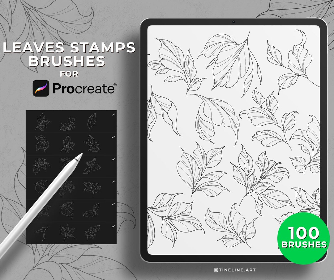 100 Leaf Tattoo Stamps for Procreate | Leafs Tattoo Brushes ...