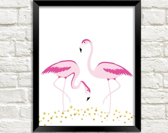 Flamingo Nursery Art Print: Pink Birds Illustration (Digital Download)