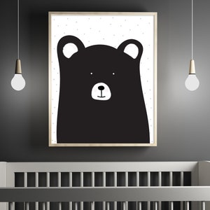 Black and White Bear Print: Polka Dot Nursery Wall Art (Digital Download)
