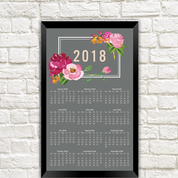 2018 Kalender, 2018 Kalender PDF, druckbarer Kalender, 2018 Wandkalender, 8 1/2 x 14 Kalender, Work Print, druckbarer Kalender in US-Legal-Größe