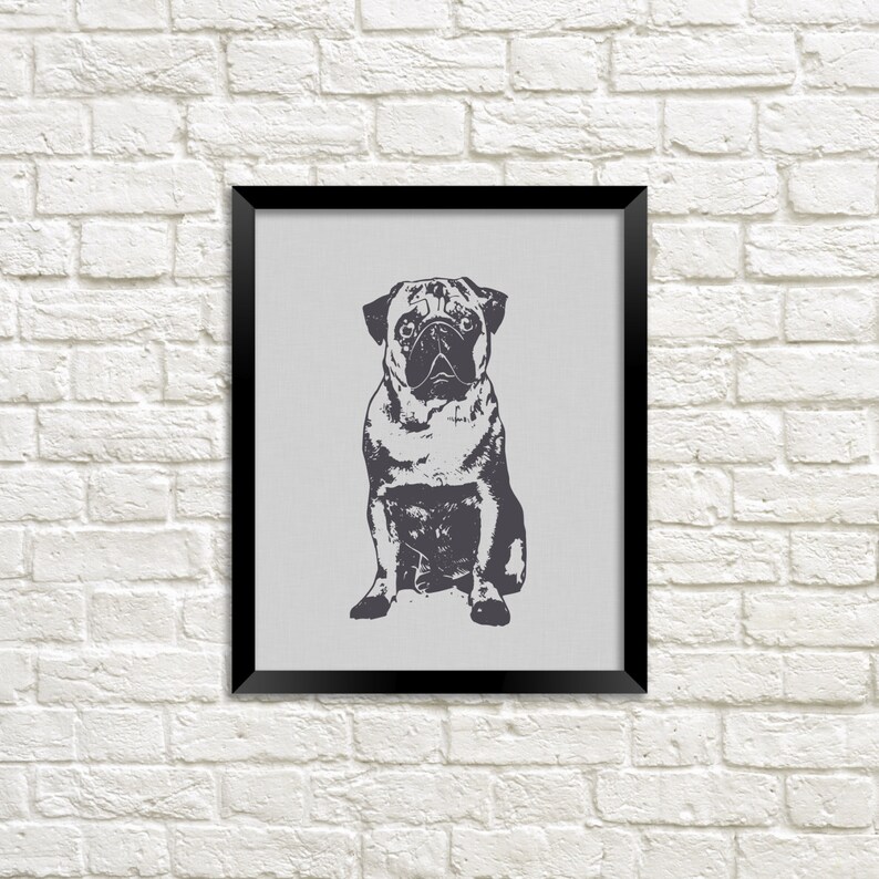 Pug Wall Print Printable Art Linen Digital Decor Photo Funny