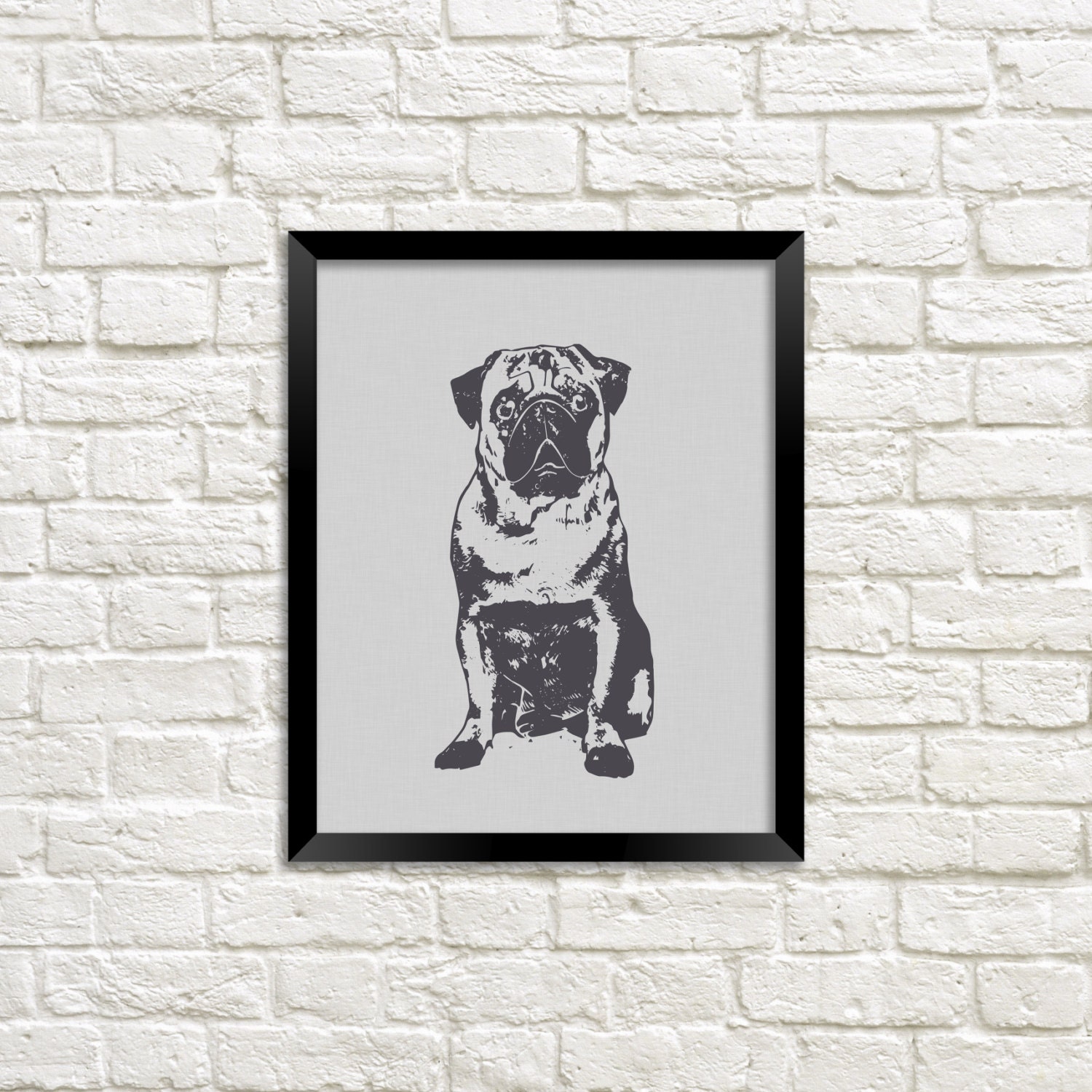 Pug Wall Print, Pug Printable, Pug Wall Art, Linen Wall Art, Pug Digital Art, Pug Digital Print