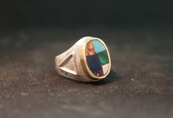 Silver ring // hand made// solid silver // ancient marbles and turquoise // ready to made// ancient shaope// man ring // woman ring