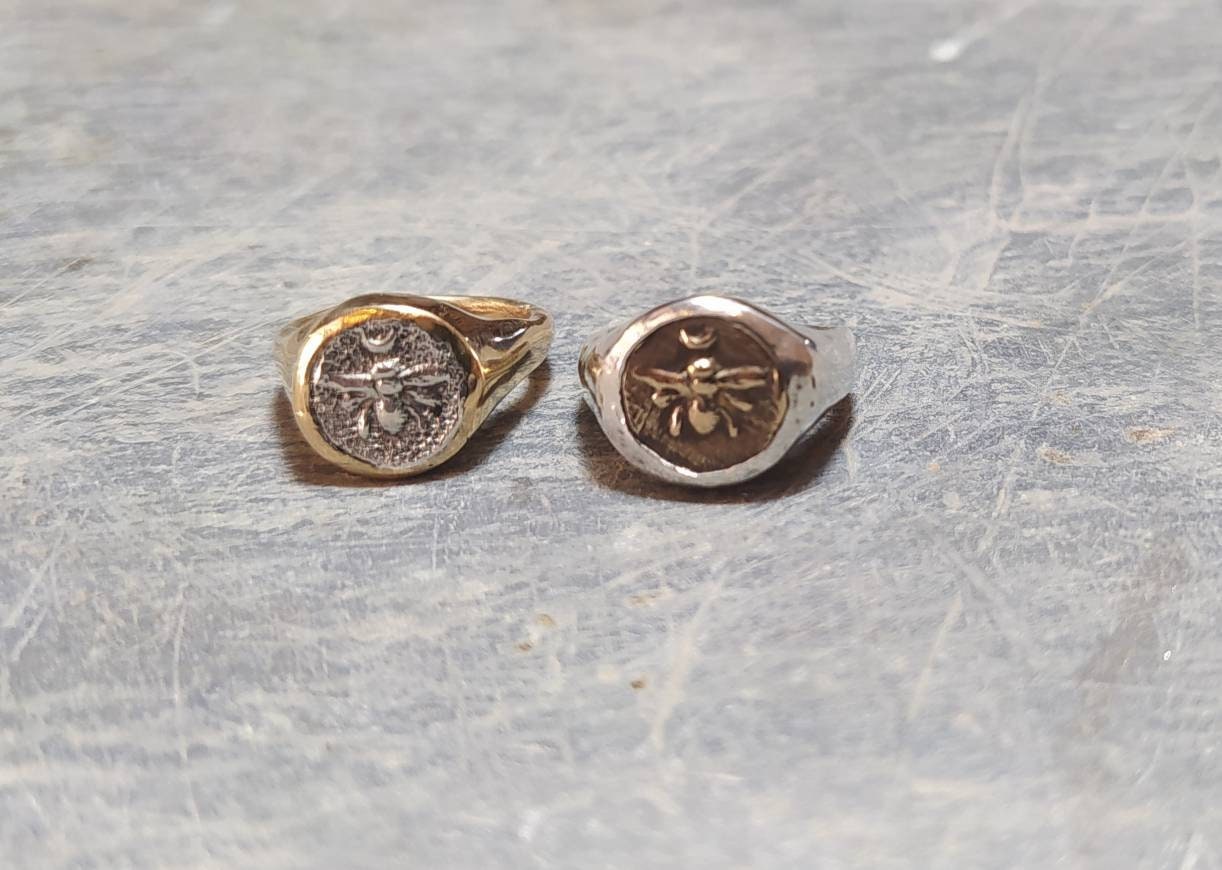 Ancient ring Signet ring Roman ring bronze and silver 925 Coin