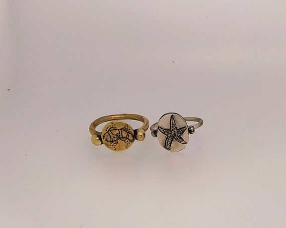 Ancient ring/Signet ring/greek and Roman ring/last wax tecnique/Hand made jewelry/Jewelry history/Bronze and silver/clownfish/starfish