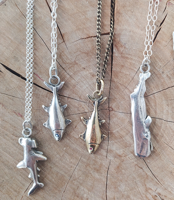 silver pendant// bronze pendant // whale pendant //shark // tuna // fish //