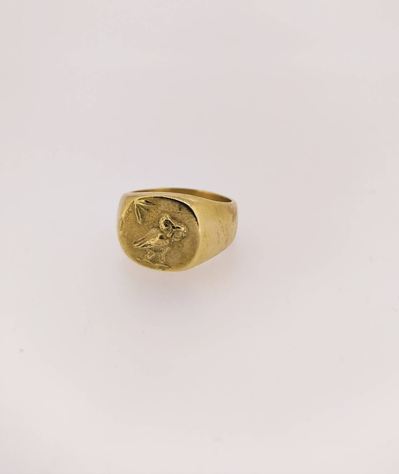 Anello a sigillo in bronzo rappresentante una civetta/cera persa/ fatto a amano/anello greco/