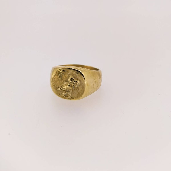 Anello a sigillo in bronzo rappresentante una civetta/ fatto a amano/anello greco/