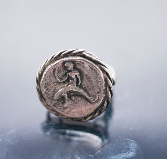 sterling silver ring with Greek coin