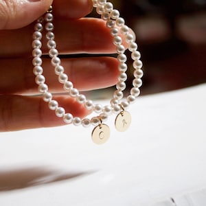 Personalized Pearl Bracelet: Initial Disc Charm, 14k Gold Filled