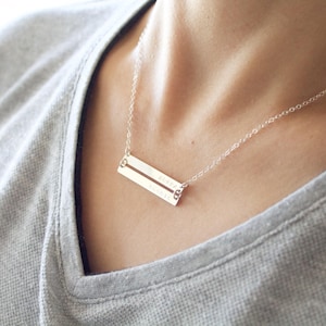 Personalized Double Bar Necklace: Sterling Silver, Gold Filled, Rose Gold
