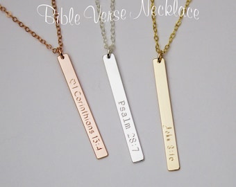Collar de barra vertical personalizado: plata de ley grabada, chapado en oro
