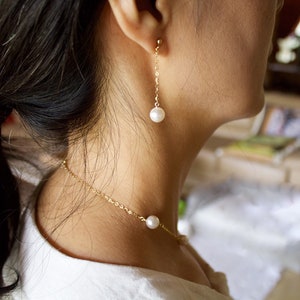 Swarovski Pearl Dangle Earrings: 14K Gold Filled, Bridal Wedding Jewelry