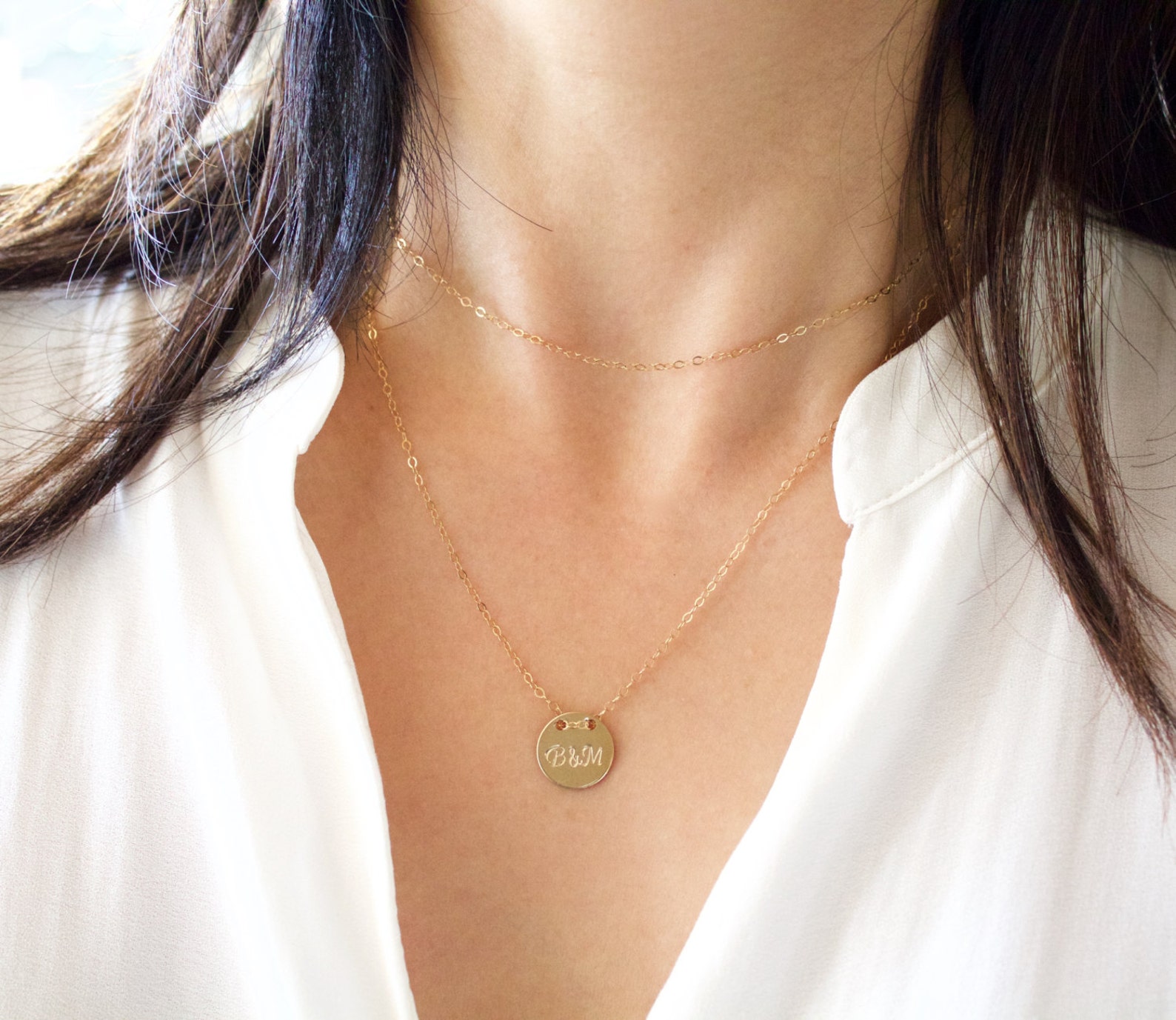 Personalized gold disc necklace Clearance