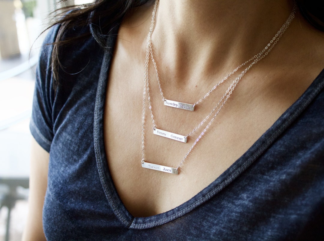 Set of Three Layering Necklace//gold Bar Necklace //three Name Bar
